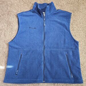 Columbia Cathedral Peak Fleece Vest Mens XL BLue Full Zip Pockets WM1480